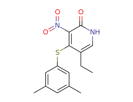 Molecular Structure of 172469-77-1 (4-[(3,5-dimethylphenyl)sulfanyl]-5-ethyl-3-nitropyridin-2(1H)-one)