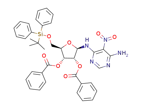 Molecular Structure of 651030-77-2 (6-amino-5-nitro-4-(β-D-ribofuranosyl-5-t-butyldiphenylsilyloxy-1,2-dibenzoyl)pyrimidine)