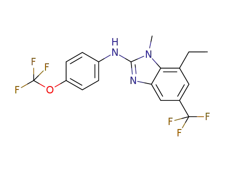 Molecular Structure of 859877-20-6 (1H-Benzimidazol-2-amine,
7-ethyl-1-methyl-N-[4-(trifluoromethoxy)phenyl]-5-(trifluoromethyl)-)