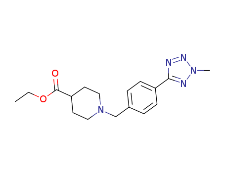 Molecular Structure of 185023-35-2 (4-Piperidinecarboxylic acid,
1-[[4-(2-methyl-2H-tetrazol-5-yl)phenyl]methyl]-, ethyl ester)