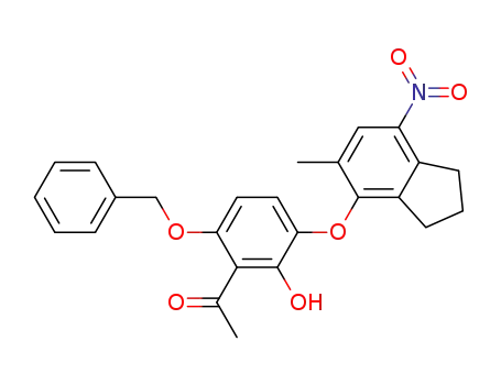 Molecular Structure of 575504-75-5 (Ethanone,
1-[3-[(2,3-dihydro-5-methyl-7-nitro-1H-inden-4-yl)oxy]-2-hydroxy-6-(phen
ylmethoxy)phenyl]-)