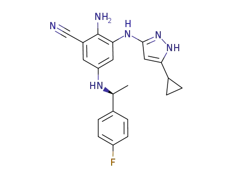 (S)-2-amino-3-(5-cyclopropyl-1H-pyrazol-3-ylamino)-5-[1-(4-fluoro-phenyl)-ethylamino]-benzonitrile