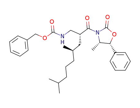 Molecular Structure of 610300-55-5 (Carbamic acid,
[(2R,4R)-4,8-dimethyl-2-[[(4S,5R)-4-methyl-2-oxo-5-phenyl-3-oxazolidin
yl]carbonyl]nonyl]-, phenylmethyl ester)