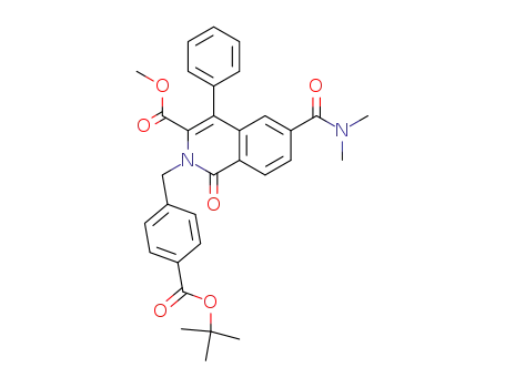 Molecular Structure of 583835-05-6 (3-Isoquinolinecarboxylic acid,
6-[(dimethylamino)carbonyl]-2-[[4-[(1,1-dimethylethoxy)carbonyl]phenyl]
methyl]-1,2-dihydro-1-oxo-4-phenyl-, methyl ester)