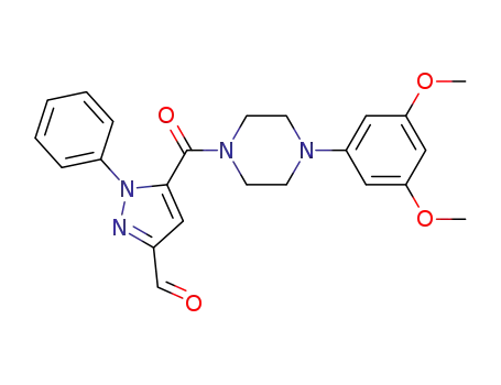 Molecular Structure of 756752-83-7 (Piperazine,
1-(3,5-dimethoxyphenyl)-4-[(3-formyl-1-phenyl-1H-pyrazol-5-yl)carbonyl]
-)