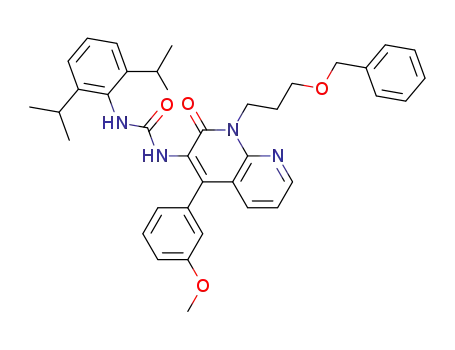 Molecular Structure of 185539-76-8 (Urea,
N-[2,6-bis(1-methylethyl)phenyl]-N'-[1,2-dihydro-4-(3-methoxyphenyl)-2-
oxo-1-[3-(phenylmethoxy)propyl]-1,8-naphthyridin-3-yl]-)