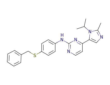 Molecular Structure of 602306-69-4 (2-Pyrimidinamine,
4-[2-methyl-1-(1-methylethyl)-1H-imidazol-5-yl]-N-[4-[(phenylmethyl)thio]
phenyl]-)