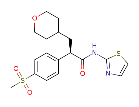 Molecular Structure of 745051-60-9 ((2R)-3-(tetrahydropyran-4-yl)-2-(4-methanesulfonylphenyl)-N-thiazol-2-ylpropionamide)