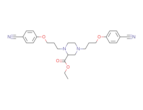 Molecular Structure of 596810-29-6 (2-Piperazinecarboxylic acid, 1,4-bis[3-(4-cyanophenoxy)propyl]-, ethyl
ester)