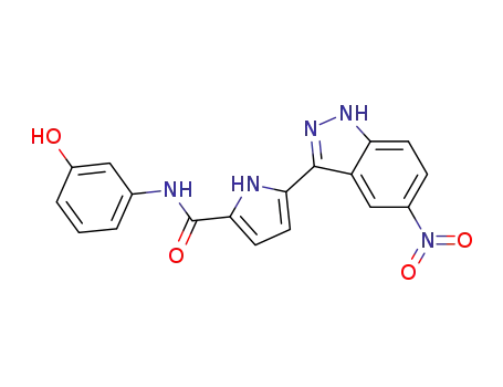 Molecular Structure of 658696-56-1 (1H-Pyrrole-2-carboxamide,
N-(3-hydroxyphenyl)-5-(5-nitro-1H-indazol-3-yl)-)