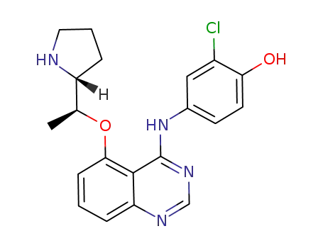 Molecular Structure of 848482-39-3 (Phenol,
2-chloro-4-[[5-[(1S)-1-(2R)-2-pyrrolidinylethoxy]-4-quinazolinyl]amino]-)