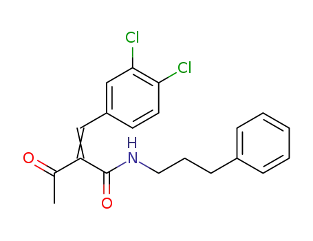 Molecular Structure of 314000-41-4 (Butanamide,
2-[(3,4-dichlorophenyl)methylene]-3-oxo-N-(3-phenylpropyl)-)