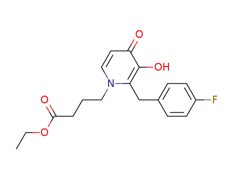 Molecular Structure of 189565-95-5 (1(4H)-Pyridinebutanoic acid,
2-[(4-fluorophenyl)methyl]-3-hydroxy-4-oxo-, ethyl ester)