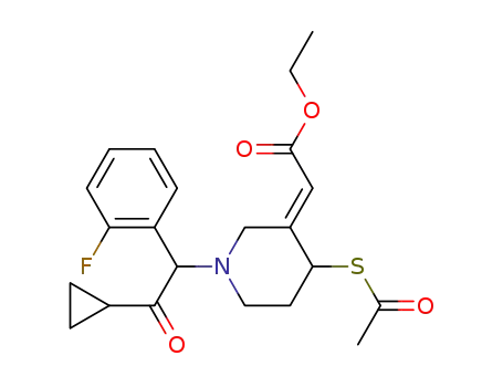 Molecular Structure of 204206-08-6 ((E)-[4-(Acetylthio)-1-[2-cyclopropyl-1-(2-fluorophenyl)-2-oxoethyl]-3-piperidinylidene]acetic Acid Ethyl Ester (Mixture of Diastereomers))