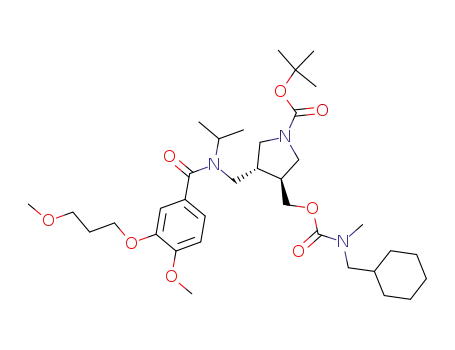 Molecular Structure of 911114-86-8 (1-Pyrrolidinecarboxylic acid,
3-[[[[(2-cyclohexylethyl)amino]carbonyl]oxy]methyl]-4-[[[4-methoxy-3-(3-
methoxypropoxy)benzoyl](1-methylethyl)amino]methyl]-,
1,1-dimethylethyl ester, (3S,4R)-)