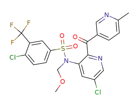 Molecular Structure of 899424-12-5 (4-chloro-N-[5-chloro-2-(6-methyl-pyridine-3-carbonyl)-pyridin-3-yl]-N-methoxymethyl-3-trifluoromethyl-benzenesulfonamide)