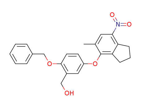 Molecular Structure of 575504-53-9 (Benzenemethanol,
5-[(2,3-dihydro-5-methyl-7-nitro-1H-inden-4-yl)oxy]-2-(phenylmethoxy)-)