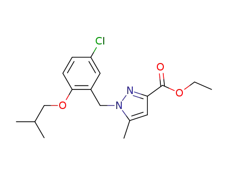 Molecular Structure of 851205-60-2 (1H-Pyrazole-3-carboxylic acid,
1-[[5-chloro-2-(2-methylpropoxy)phenyl]methyl]-5-methyl-, ethyl ester)