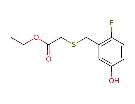 Molecular Structure of 672931-24-7 (Acetic acid, [[(2-fluoro-5-hydroxyphenyl)methyl]thio]-, ethyl ester)