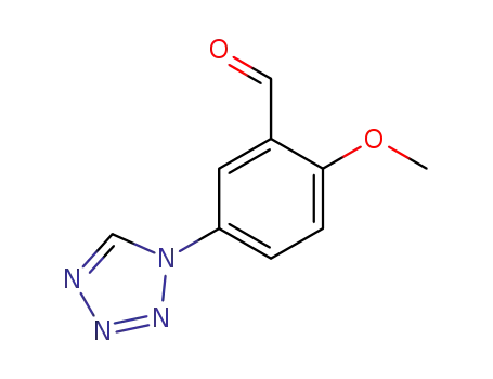 Molecular Structure of 168267-02-5 (Benzaldehyde, 2-methoxy-5-(1H-tetrazol-1-yl)-)