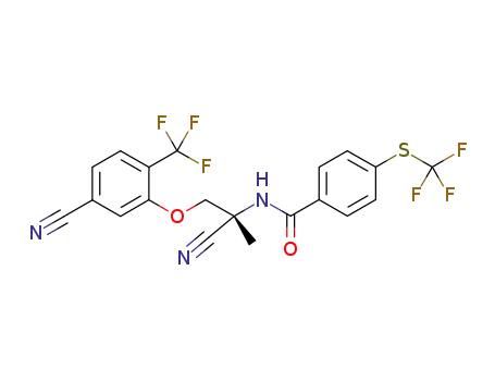 Molecular Structure of 887148-69-8 (Benzamide, N-[(1S)-1-cyano-2-[5-cyano-2-(trifluoromethyl)phenoxy]-1-methylethyl]-4-[(trifluoromethyl)thio]-)