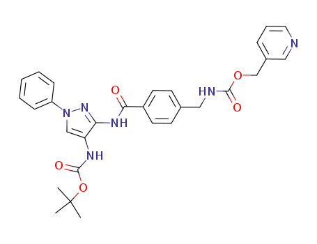 Molecular Structure of 936755-47-4 (pyridin-3-ylmethyl {4-[({4-[(tert-butoxycarbonyl)amino]-1-phenyl-1H-pyrazol-3-yl}amino)carbonyl]benzyl}carbamate)