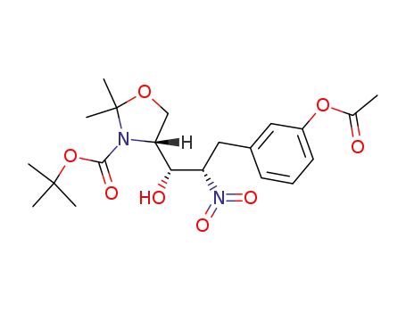 Molecular Structure of 883440-78-6 (3-Oxazolidinecarboxylic acid,
4-[(1R,2S)-3-[3-(acetyloxy)phenyl]-1-hydroxy-2-nitropropyl]-2,2-dimethyl
-, 1,1-dimethylethyl ester, (4R)-)