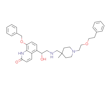 Molecular Structure of 948894-30-2 (8-(benzyloxy)-5-{(1R)-1-hydroxy-2-[({4-methyl-1-[2-(2-phenylethoxy)ethyl]piperidin-4-yl}methyl)amino]ethyl}quinolin-2(1H)-one)