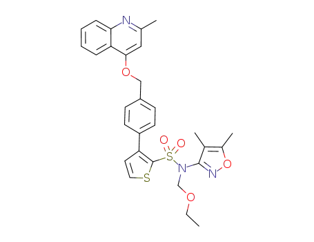 Molecular Structure of 948350-05-8 (3-[4-(2-methyl-quinolin-4-yloxymetyl)-phenyl]-thiophene-2-sulphonic acid (4,5-dimethyl-isoxazol-3-yl)-ethoxymethyl-amide)