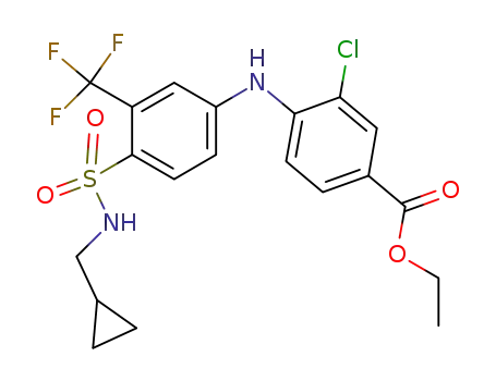 Molecular Structure of 1034925-62-6 (3-chloro-4-[4-(cyclopropylmethyl-sulfamoyl)-3-trifluoromethyl-phenylamino]-benzoic acid ethyl ester)