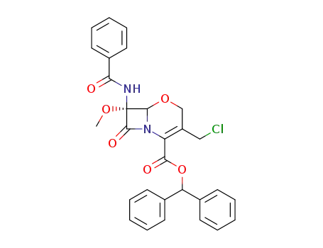 Molecular Structure of 68313-94-0 ((6R,7R)-7-(BenzoylaMino)-3-(chloroMethyl)-7-Methoxy-8-oxo-5-oxa-1-azabicyclo[4.2.0]oct-2-ene-2-carboxylic Acid DiphenylMethyl Ester)
