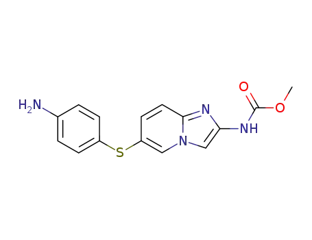 Molecular Structure of 64064-53-5 (Carbamic acid, [6-[(4-aminophenyl)thio]imidazo[1,2-a]pyridin-2-yl]-,
methyl ester)