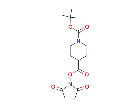 Molecular Structure of 84358-15-6 (1-Piperidinecarboxylic acid, 4-[[(2,5-dioxo-1-pyrrolidinyl)oxy]carbonyl]-,
1,1-dimethylethyl ester)