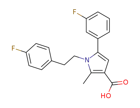 Molecular Structure of 947400-61-5 (5-(3-fluorophenyl)-1-[2-(4-fluorophenyl)ethyl]-2-methyl-1H-pyrrole-3-carboxylic acid)