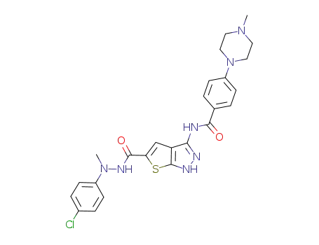 1H-Thieno[2,3-c]pyrazole-5-carboxylic acid,
3-[[4-(4-methyl-1-piperazinyl)benzoyl]amino]-,
2-(4-chlorophenyl)-2-methylhydrazide