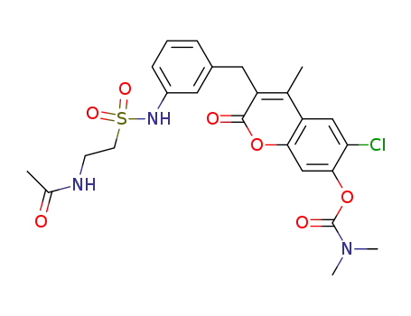 Molecular Structure of 946129-83-5 (dimethylcarbamic acid 3-[3-(2-acetylaminoethanesulfonylamino)benzyl]-6-chloro-4-methyl-2-oxo-2H-1-benzopyran-7-yl ester)