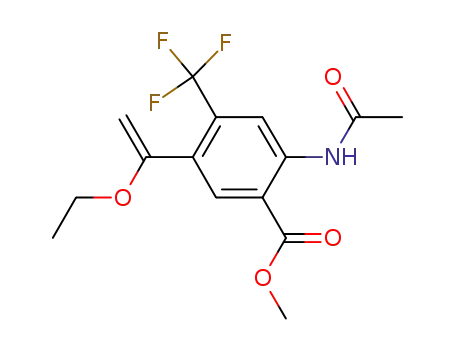 Molecular Structure of 912573-58-1 (Benzoic acid, 2-(acetylamino)-5-(1-ethoxyethenyl)-4-(trifluoromethyl)-,
methyl ester)