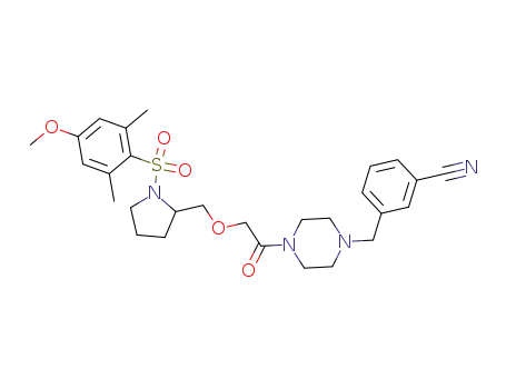 3-((4-(2-((1-(4-methoxy-2,6-dimethylphenylsulfonyl)pyrrolidin-2-yl)methoxy)acetyl)piperazin-1-yl)methyl)benzonitrile