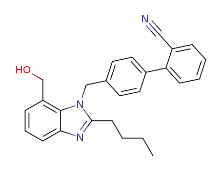 Molecular Structure of 136285-71-7 (2-butyl-1-<(2'-cyanobiphenyl-4-yl)methyl>-7-(hydroxymethyl)-1H-benzimidazole)