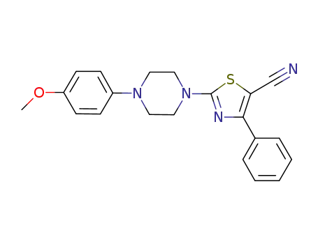 Molecular Structure of 928152-32-3 (5-Thiazolecarbonitrile, 2-[4-(4-methoxyphenyl)-1-piperazinyl]-4-phenyl-)