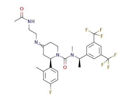 1-Piperidinecarboxamide,
4-[[2-(acetylamino)ethyl]imino]-N-[(1R)-1-[3,5-bis(trifluoromethyl)phenyl]
ethyl]-2-(4-fluoro-2-methylphenyl)-N-methyl-, (2R)-