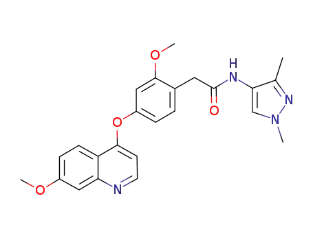 Molecular Structure of 948571-12-8 (N-(1,3-dimethyl-1H-pyrazol-4-yl)-2-[2-methoxy-4-(7-methoxyquinolin-4-yloxy)phenyl]acetamide)