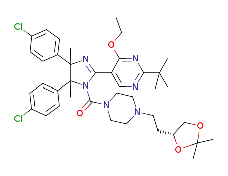 Molecular Structure of 1143519-52-1 (rac-[(4S*,5R*)-2-(2-tert-butyl-4-ethoxy-pyrimidin-5-yl)-4,5-bis-(4-chloro-phenyl)-4,5-dimethyl-4,5-dihydro-imidazol-1-yl]-{4-[2-((R)-2,2-dimethyl-[1,3]dioxolan-4-yl)-ethyl]-piperazin-1-yl}-methanone)