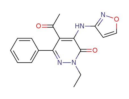 Molecular Structure of 720717-76-0 (5-acetyl-2-ethyl-4-(isoxazol-3-ylamino)-6-phenylpyridazin-3(2H)-one)