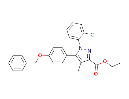 Molecular Structure of 895582-82-8 (1H-Pyrazole-3-carboxylic acid,
1-(2-chlorophenyl)-4-methyl-5-[4-(phenylmethoxy)phenyl]-, ethyl ester)