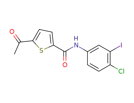 Molecular Structure of 879088-63-8 (2-Thiophenecarboxamide, 5-acetyl-N-(4-chloro-3-iodophenyl)-)