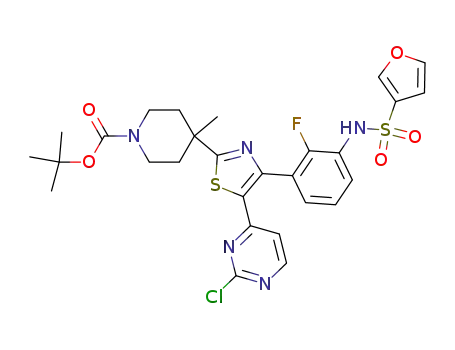 Molecular Structure of 1195769-67-5 (1,1-dimethylethyl 4-(5-(2-chloro-4-pyrimidinyl)-4-{2-fluoro-3-[(3-furanylsulfonyl)amino]phenyl}-1,3-thiazol-2-yl)-4-methyl-1-piperidinecarboxylate)