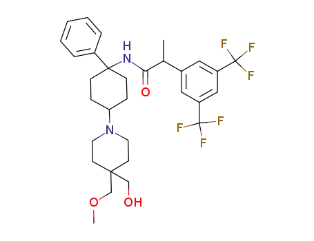cis-(RS)- and trans-(RS)-α-methyl-N-{4-[4-hydroxymethyl-4-(methoxymethyl)piperidin-1-yl]-1-phenylcyclohexyl}-3,5-bis(trifluoromethyl)benzeneacetamide