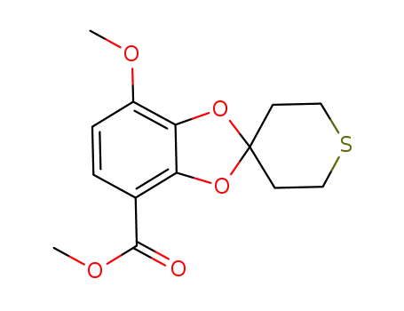 Molecular Structure of 1051493-78-7 (methyl 7-methoxy-2',3',5',6'-tetrahydrospiro[1,3-benzodioxole-2,4'-(4H)-thiopyran]-4-carboxylate)