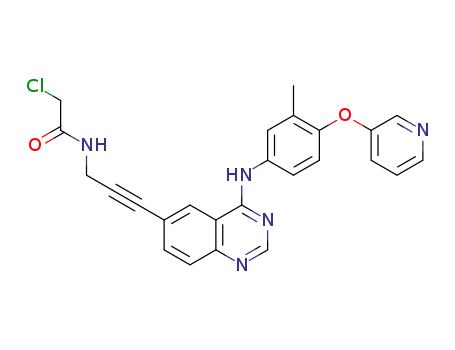 Molecular Structure of 383430-47-5 (Acetamide,
2-chloro-N-[3-[4-[[3-methyl-4-(3-pyridinyloxy)phenyl]amino]-6-quinazolin
yl]-2-propynyl]-)